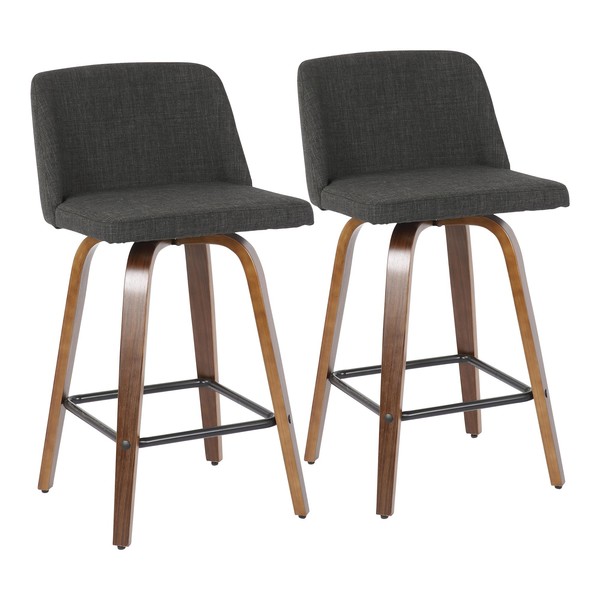 Lumisource Toriano Counter Stool in Walnut and Charcoal Fabric, PK 2 B26-TRNO2X WLCHAR2